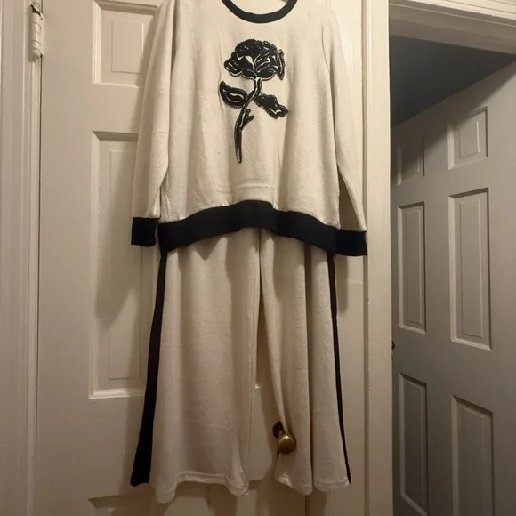 Chic Beige and Black Women's Pantsuit real black embellishment on top. - Picture 3 of 6